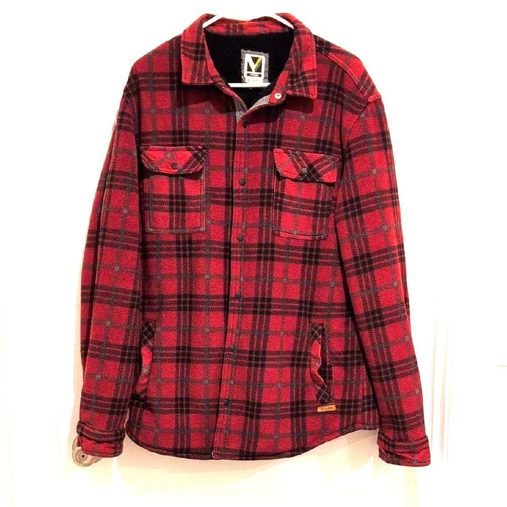 Voyager red buffalo plaid fleece-lined snap mens sweater jacket